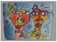 Motus et bouche cousue, aquarelle ,25 x 20cms, 2016.
