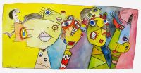 Attente, aquarelle , 38 X18 cms, 2021